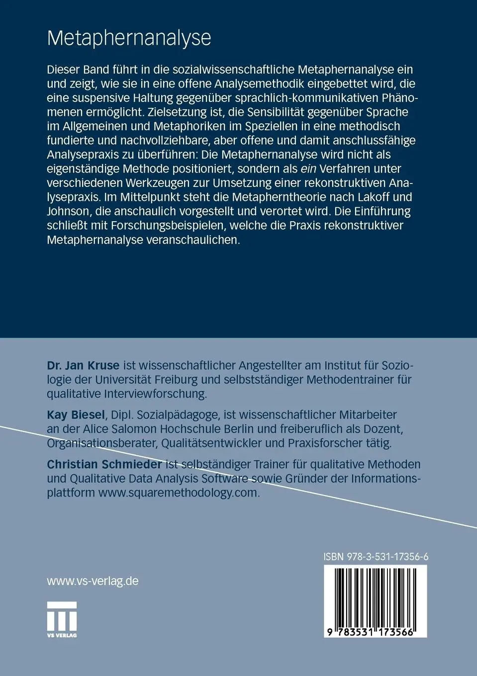 Rückseite: 9783531173566 | Metaphernanalyse | Ein rekonstruktiver Ansatz | Jan Kruse (u. a.)
