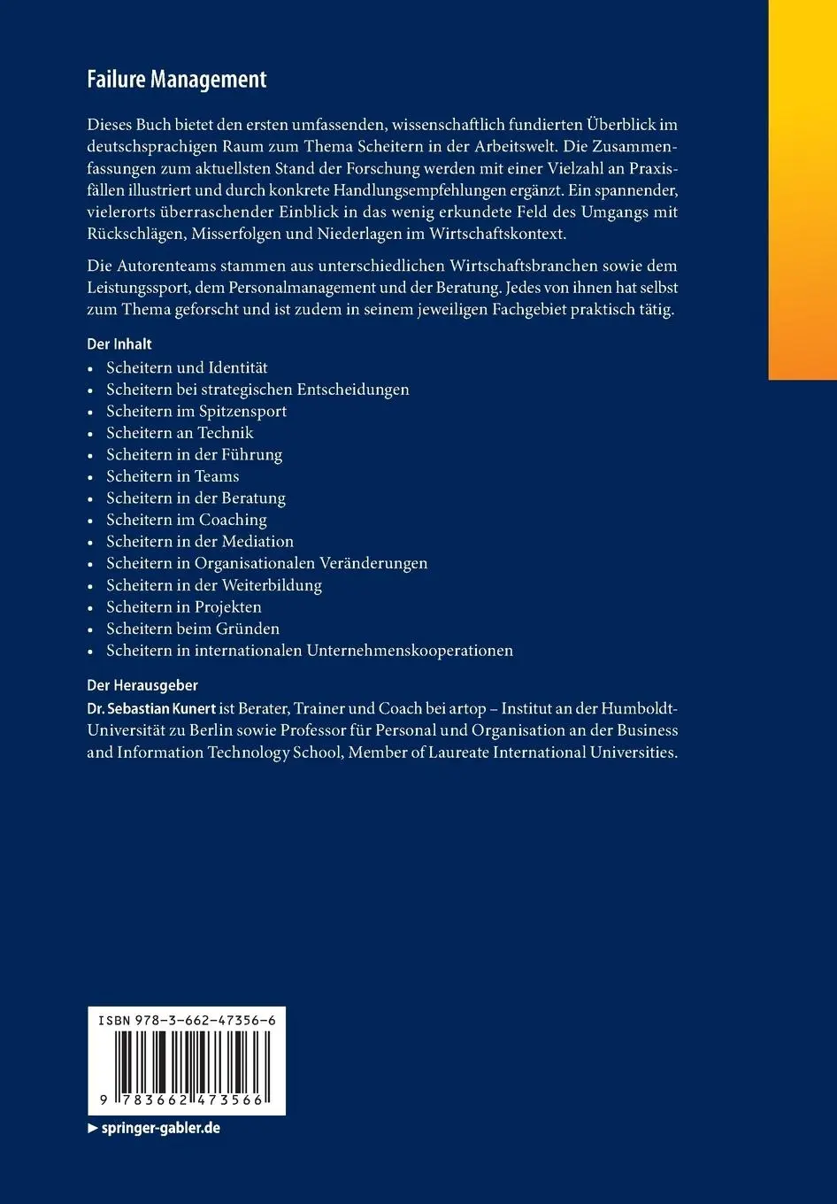 Rückseite: 9783662473566 | Failure Management | Ursachen und Folgen des Scheiterns | Kunert | xi