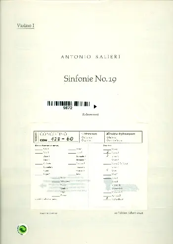 Cover: 9790001023566 | Symphony No. 19 D Major | Antonio Salieri | Stimmensatz | 1989