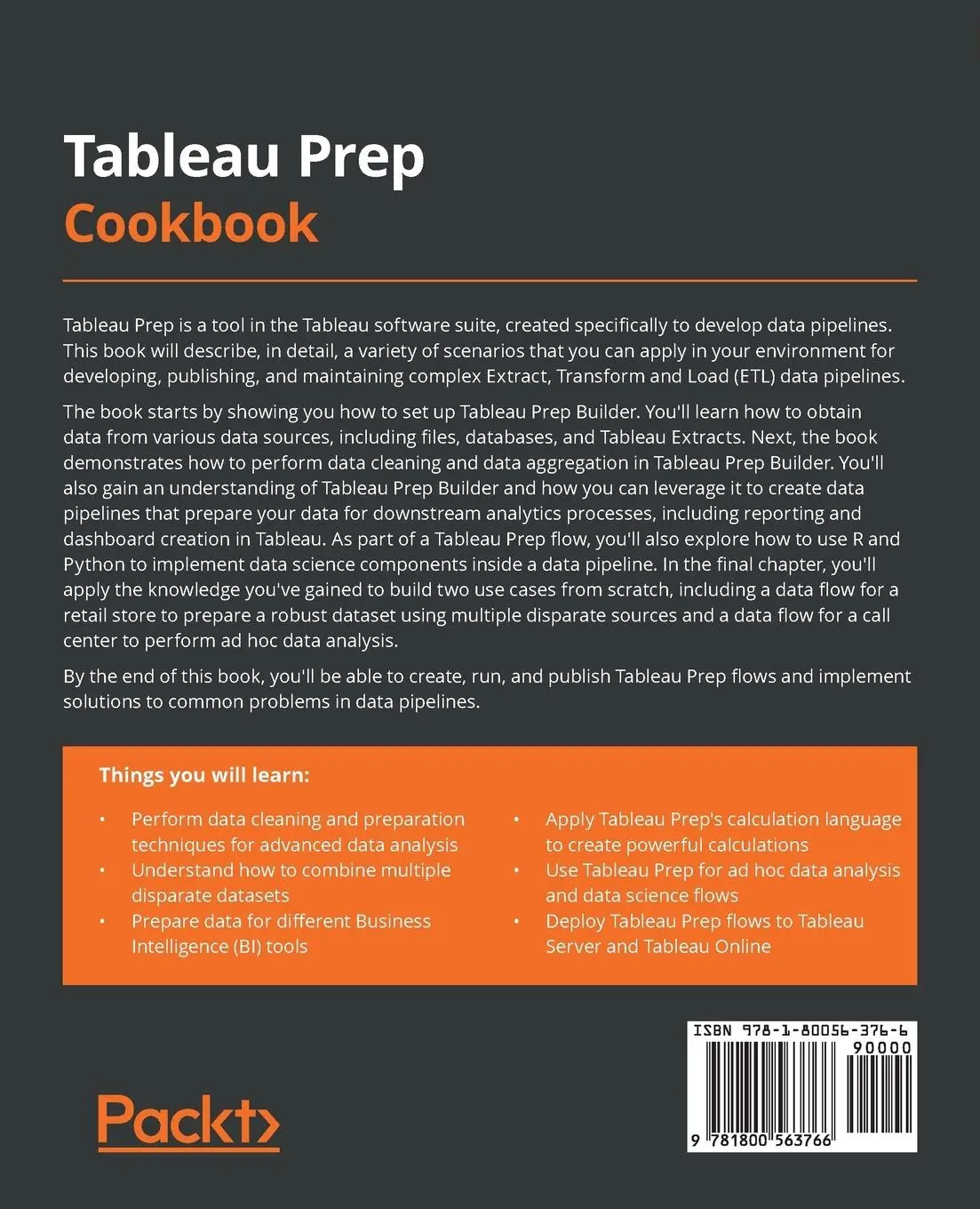 Rückseite: 9781800563766 | Tableau Prep Cookbook | Hendrik Kleine | Taschenbuch | Englisch | 2021