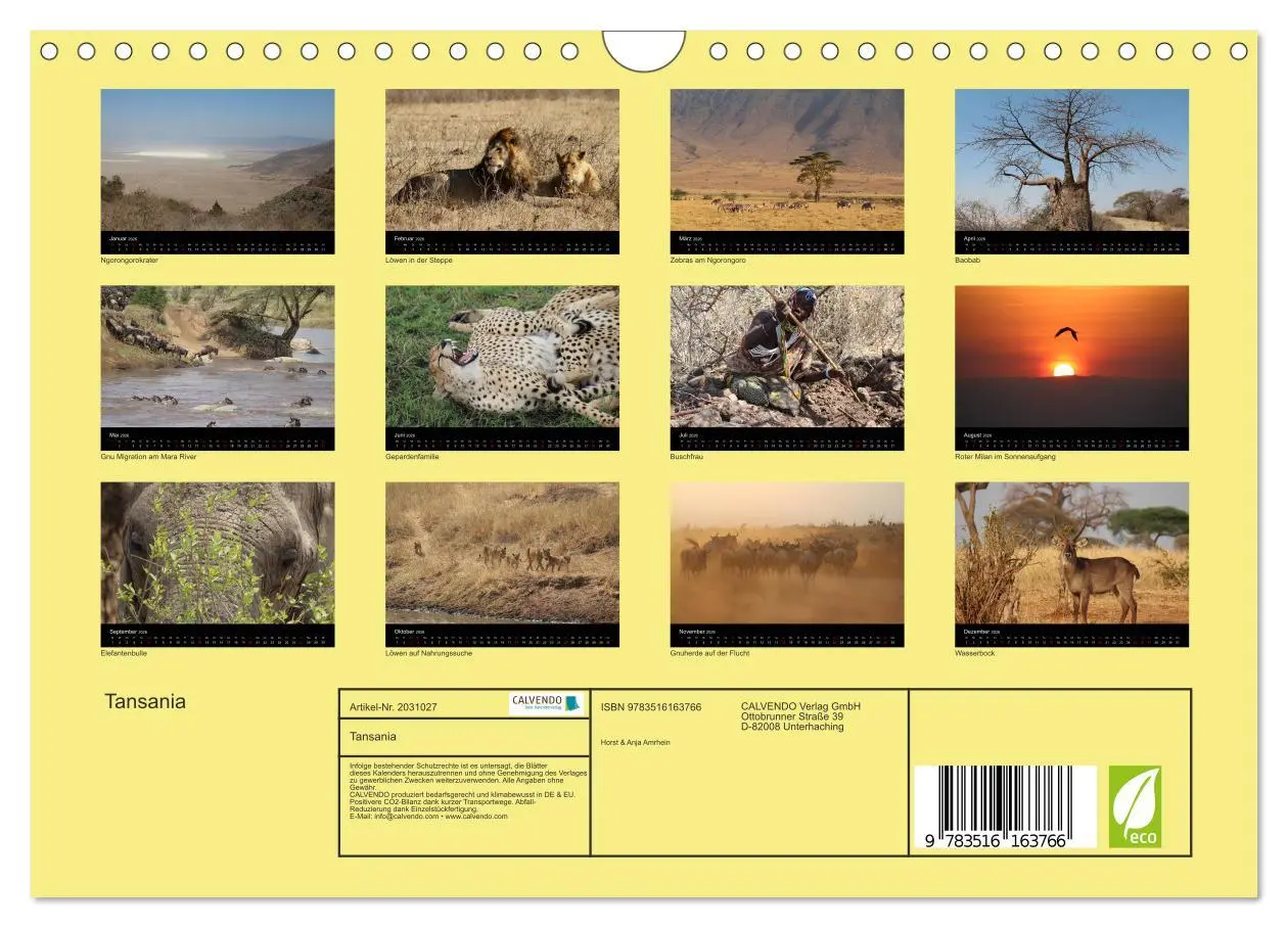Bild: 9783516163766 | Tansania (Wandkalender 2026 DIN A4 quer), CALVENDO Monatskalender
