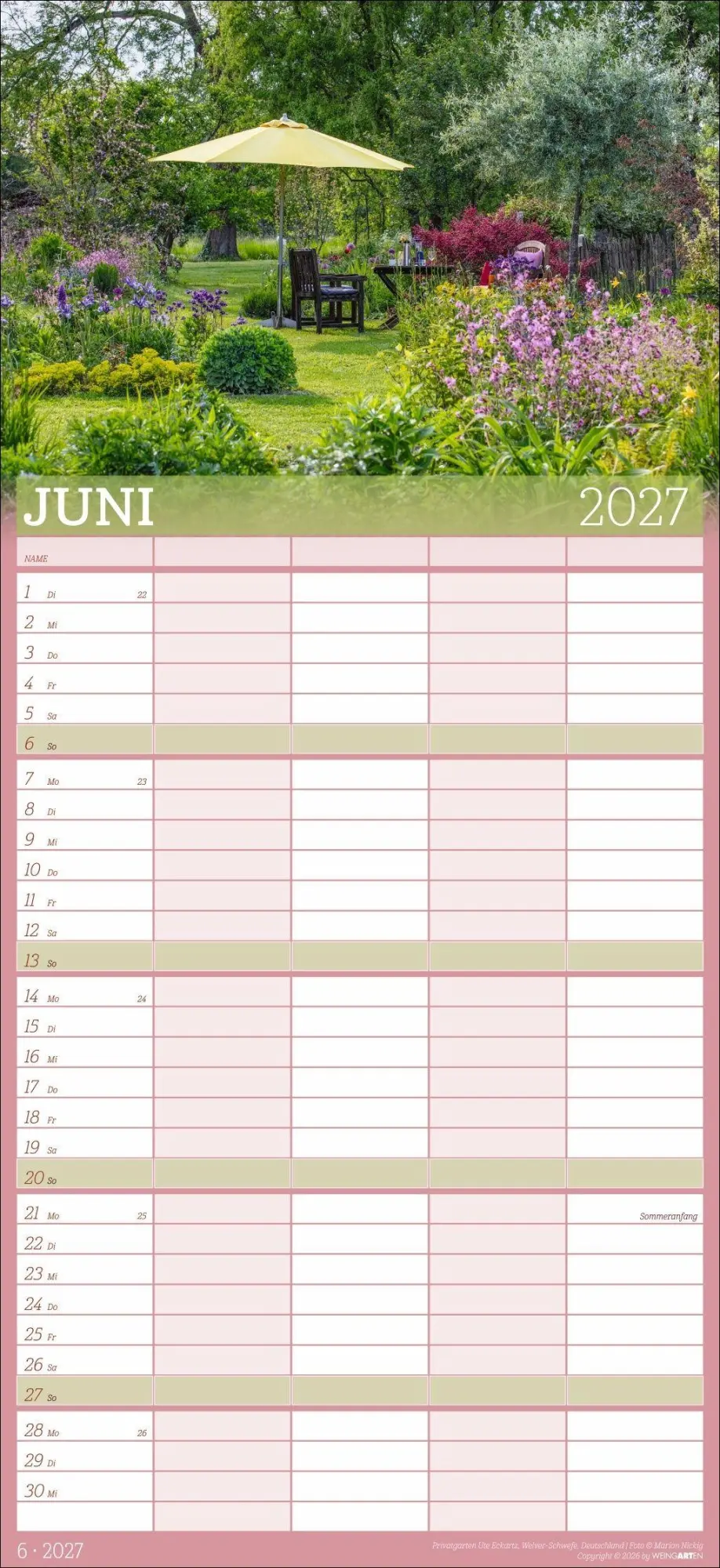 Bild: 9783839903766 | Garten Familienplaner 2027 | Marion Nickig | Kalender | Spiralbindung