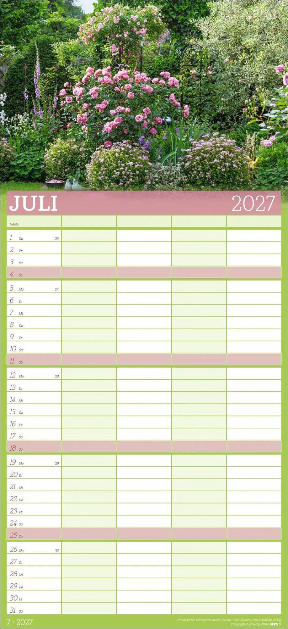 Bild: 9783839903766 | Garten Familienplaner 2027 | Marion Nickig | Kalender | Spiralbindung
