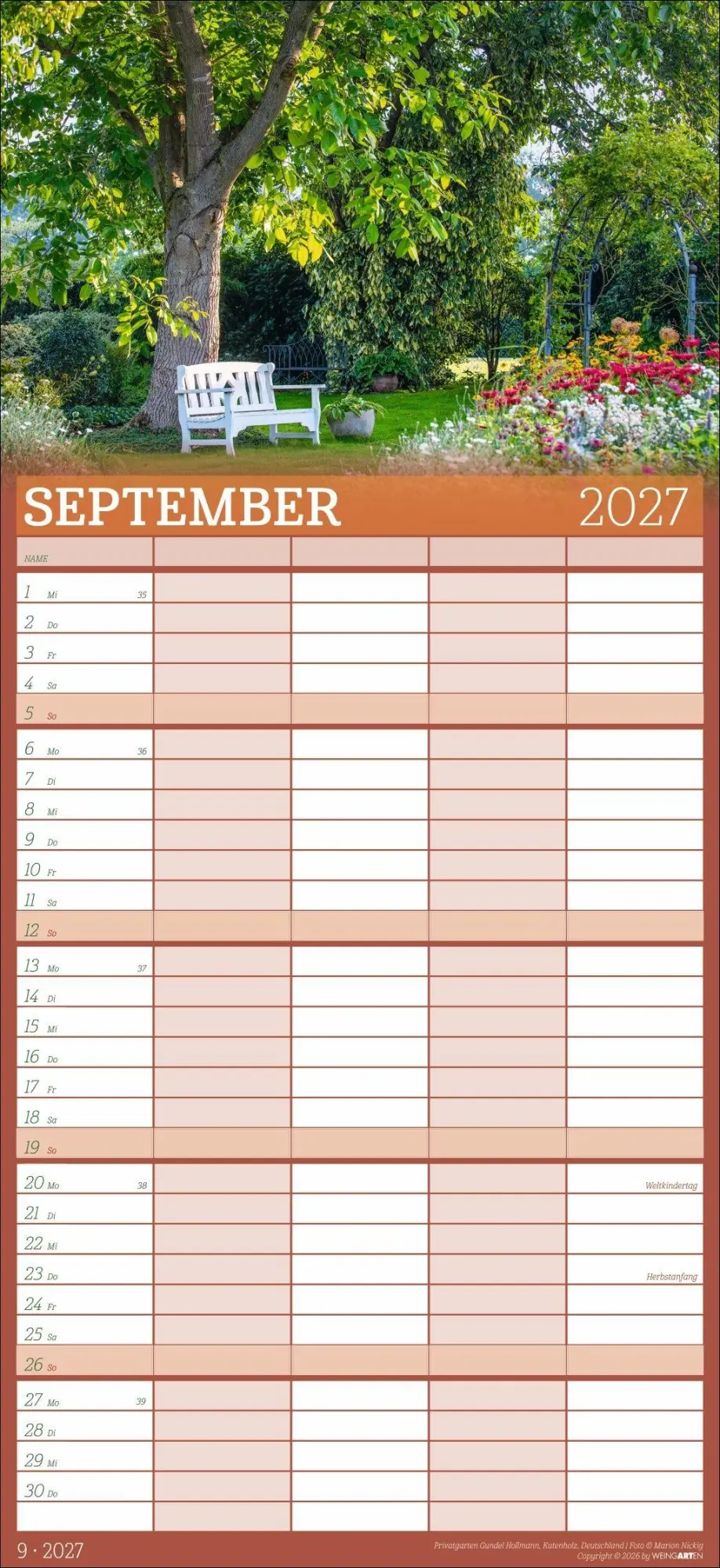 Bild: 9783839903766 | Garten Familienplaner 2027 | Marion Nickig | Kalender | Spiralbindung