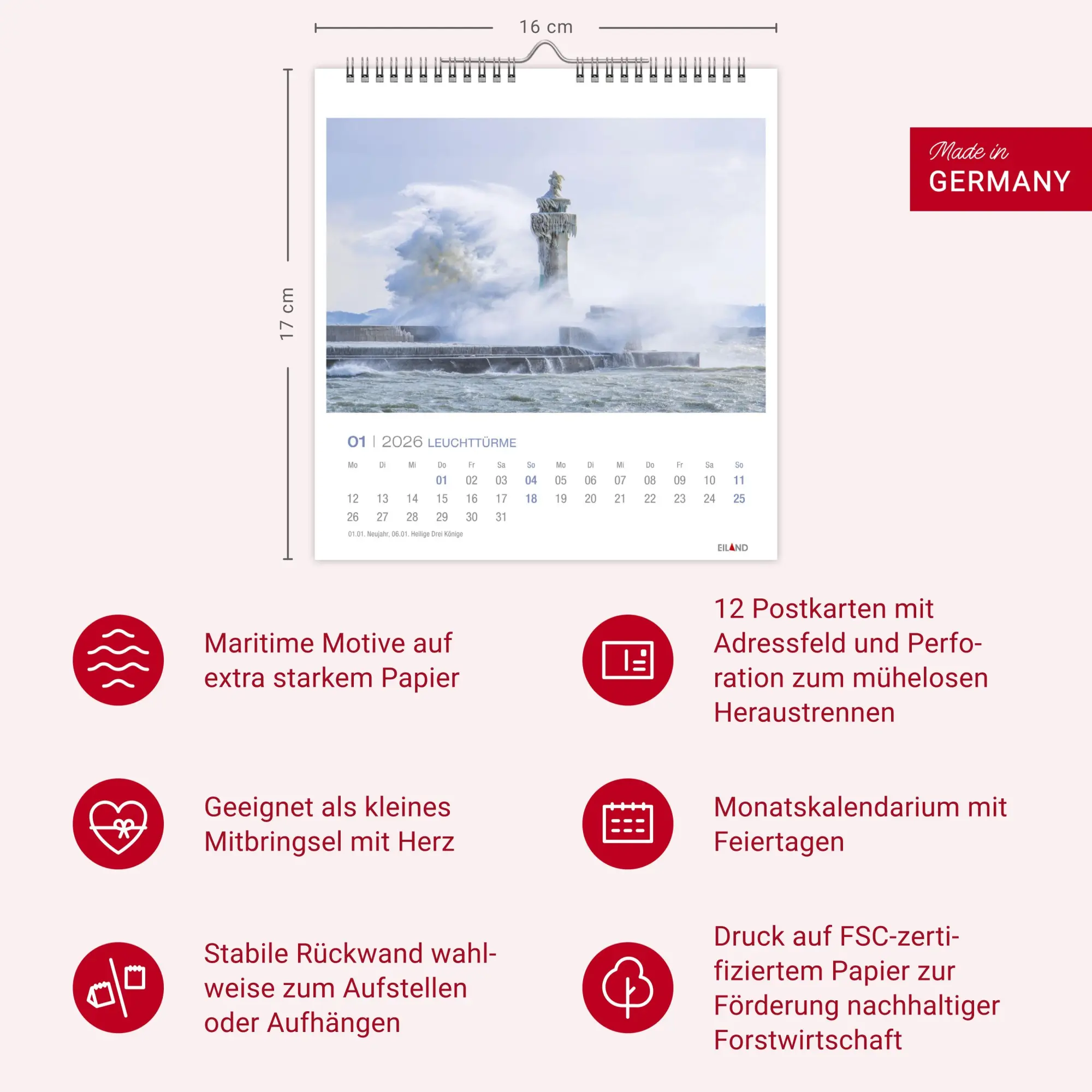 Bild: 9783964023766 | Leuchttürme Postkartenkalender 2026 - An der Nord- und Ostseeküste