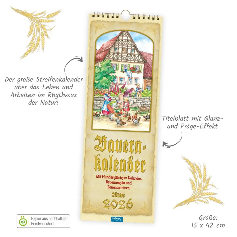 Bild: 9783988023766 | Trötsch Maxi-Streifenkalender Bauernkalender 2026 mit...
