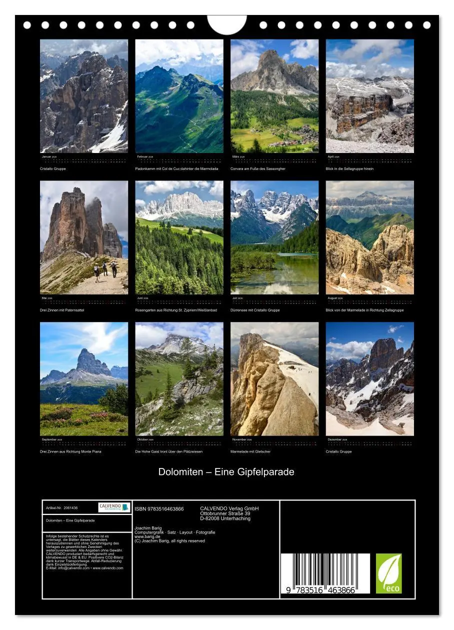 Bild: 9783516463866 | Dolomiten - Eine Gipfelparade (Wandkalender 2026 DIN A4 hoch),...