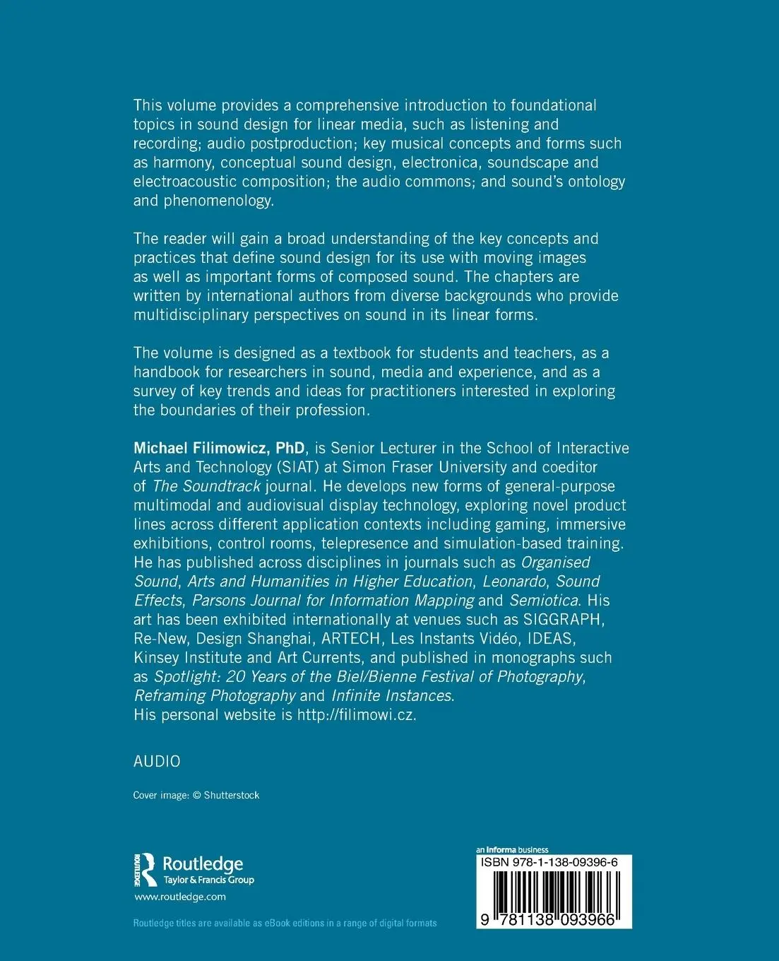 Rückseite: 9781138093966 | Foundations in Sound Design for Linear Media | Michael Filimowicz
