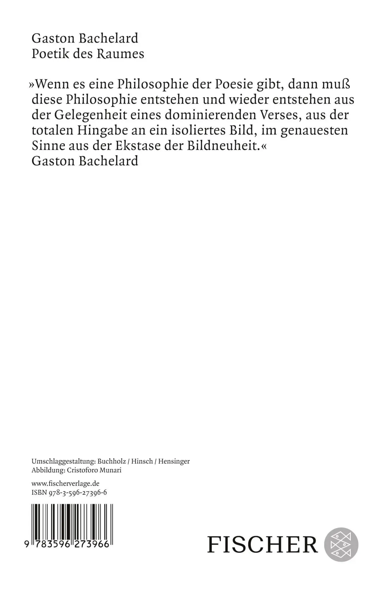 Rückseite: 9783596273966 | Poetik des Raumes | Gaston Bachelard | Taschenbuch | 246 S. | Deutsch