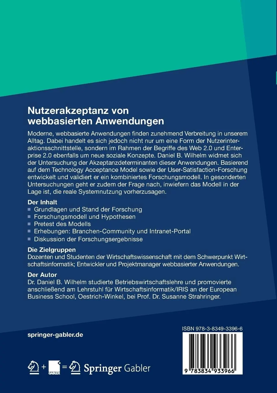 Rückseite: 9783834933966 | Nutzerakzeptanz von webbasierten Anwendungen | Daniel B. Wilhelm