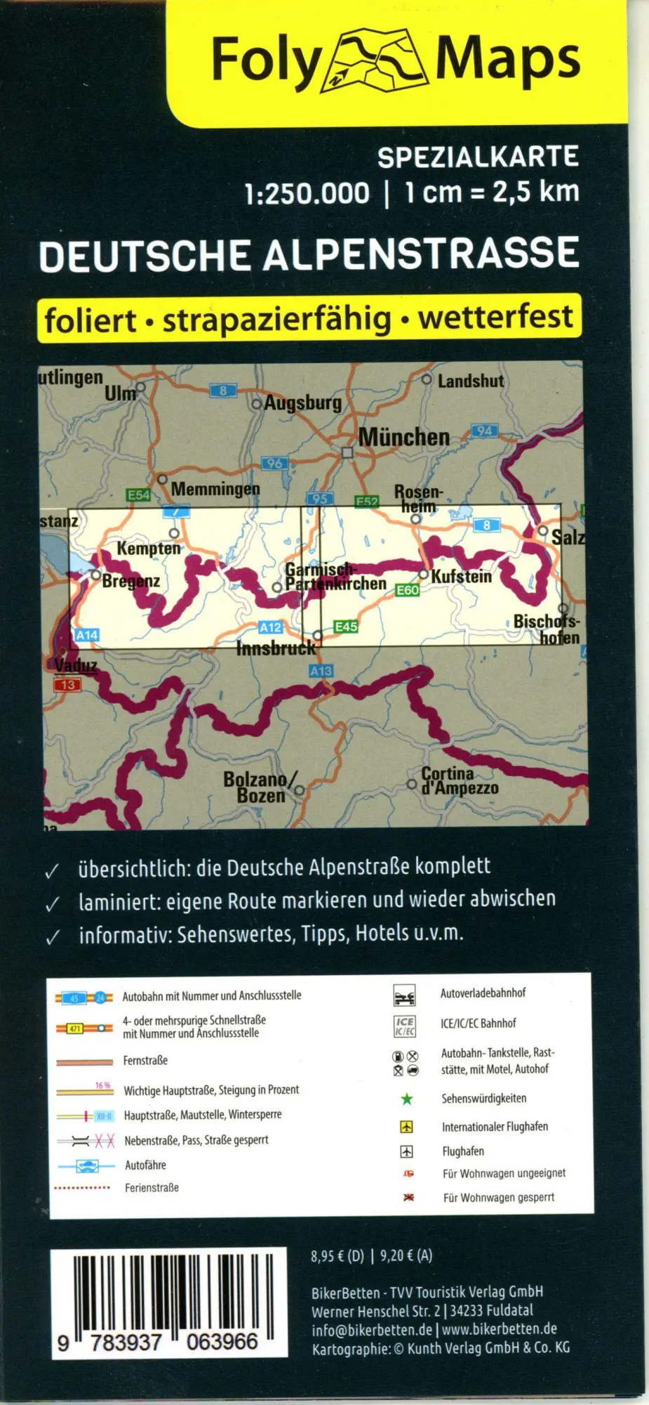 Cover: 9783937063966 | FolyMaps Deutsche Alpenstraße Spezialkarte | 1:250 000 | Bikerbetten