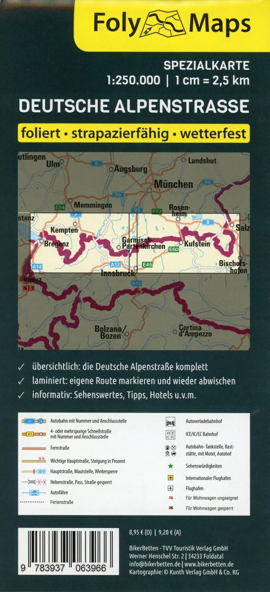 Bild: 9783937063966 | FolyMaps Deutsche Alpenstraße Spezialkarte | 1:250 000 | Bikerbetten