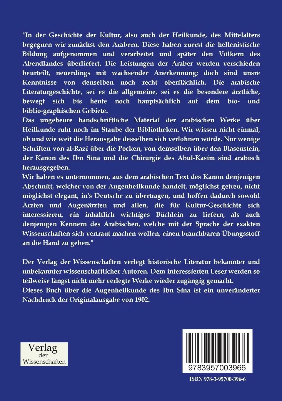 Rückseite: 9783957003966 | Die Augenheilkunde des Ibn Sina | Avicenna (u. a.) | Taschenbuch