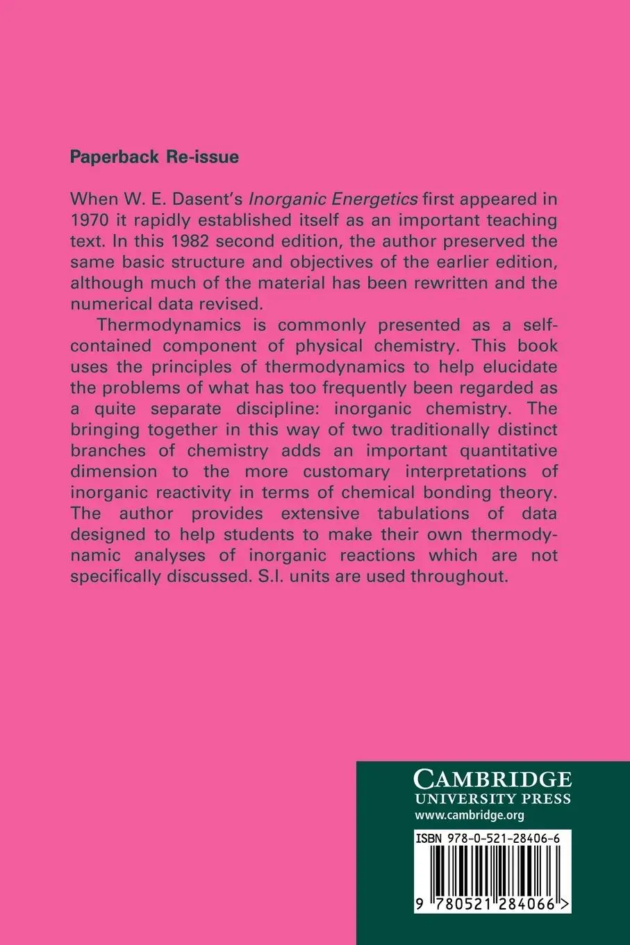 Rückseite: 9780521284066 | Inorganic Energetics | An Introduction | W. E. Dasent | Taschenbuch
