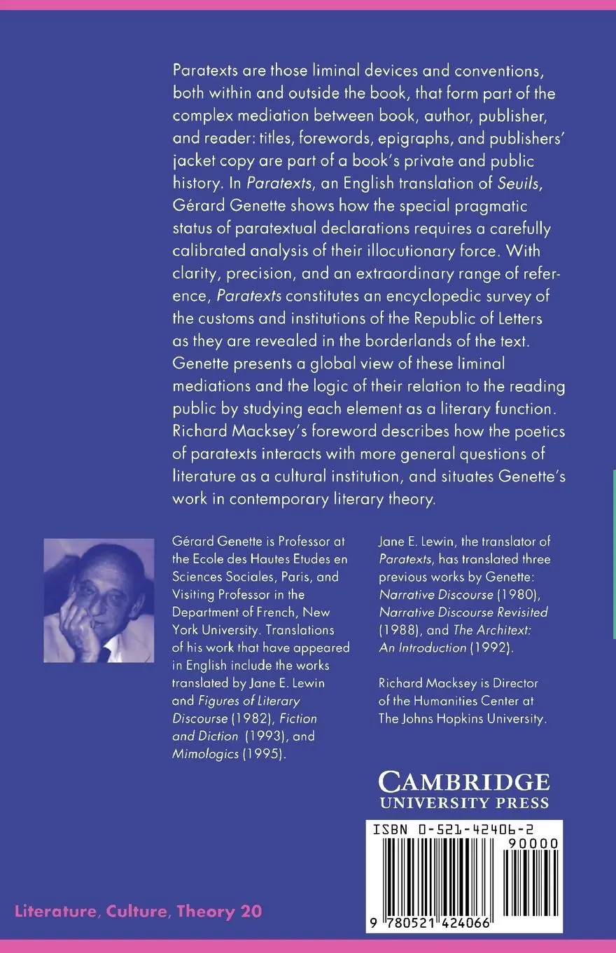 Rückseite: 9780521424066 | Paratexts | Thresholds of Interpretation | Gerard Genette | Buch