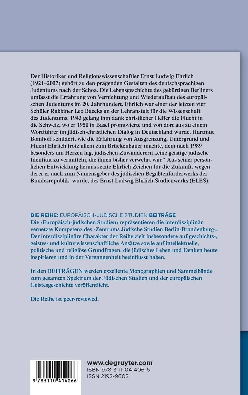 Rückseite: 9783110414066 | Ernst Ludwig Ehrlich - prägende Jahre | Eine Biographie | Bomhoff