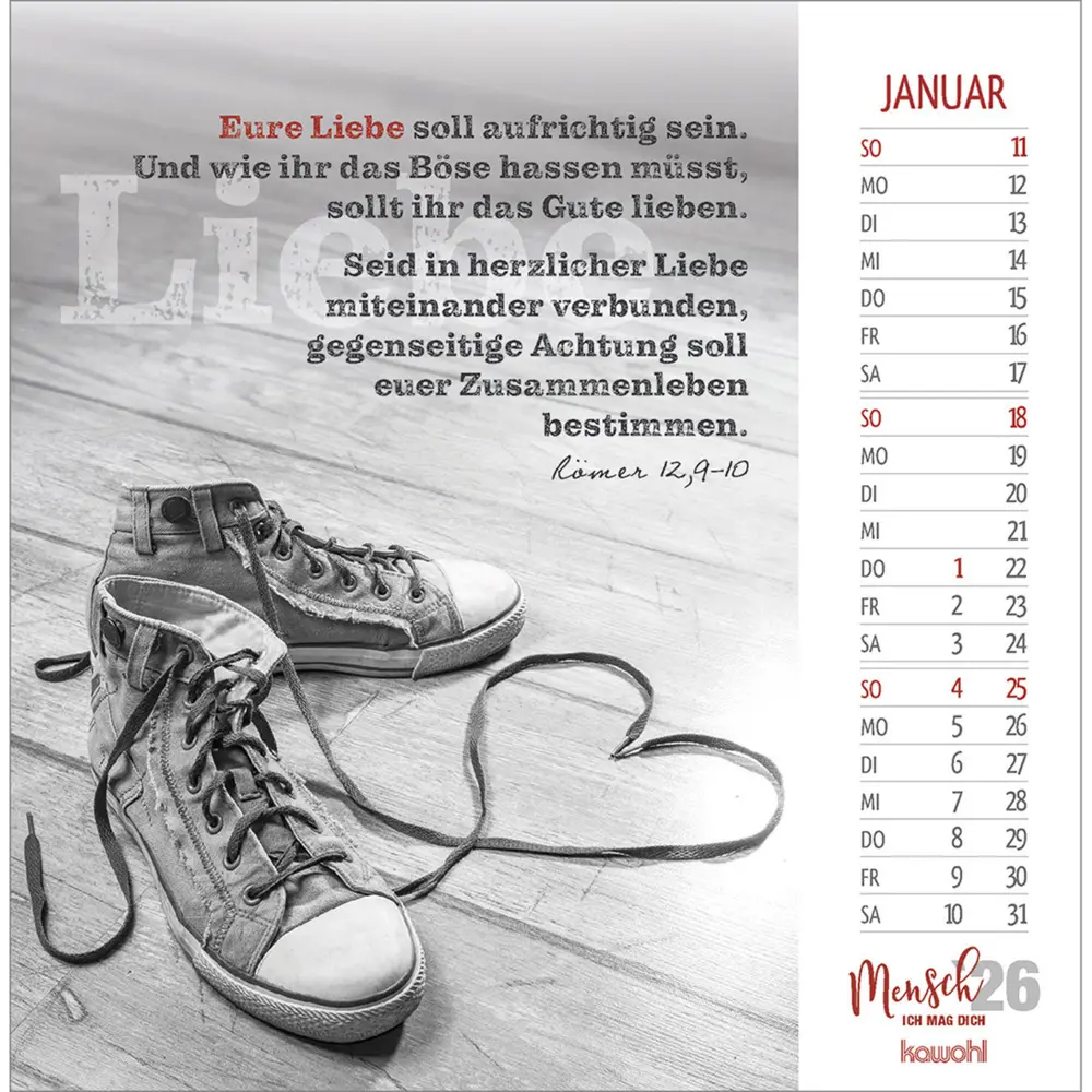 Bild: 9783754874066 | Mensch, ich mag dich 2026 | Schwarz-Weiss-Postkarten-Kalender | 13 S.