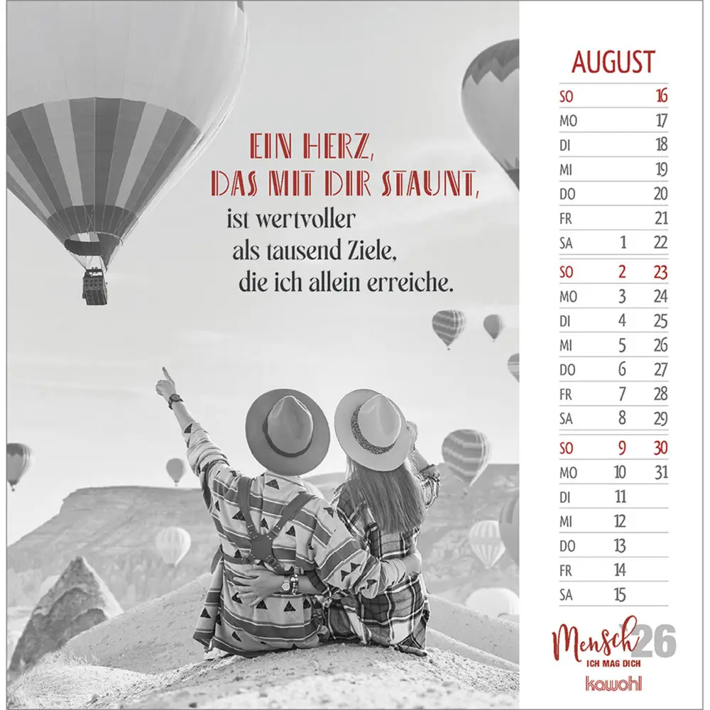 Bild: 9783754874066 | Mensch, ich mag dich 2026 | Schwarz-Weiss-Postkarten-Kalender | 13 S.