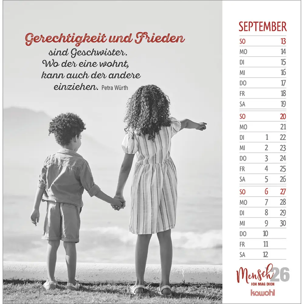 Bild: 9783754874066 | Mensch, ich mag dich 2026 | Schwarz-Weiss-Postkarten-Kalender | 13 S.