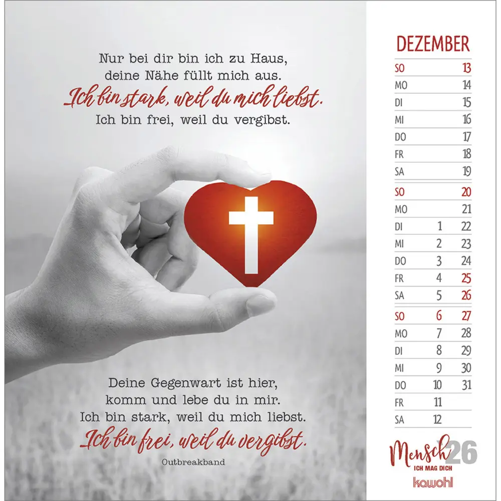 Bild: 9783754874066 | Mensch, ich mag dich 2026 | Schwarz-Weiss-Postkarten-Kalender | 13 S.