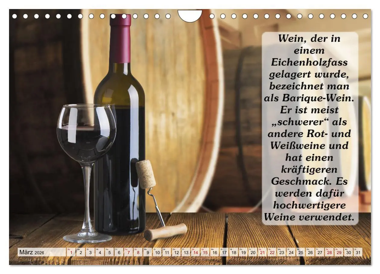 Bild: 9783457624166 | Wissenswertes über Wein (Wandkalender 2026 DIN A4 quer), CALVENDO...