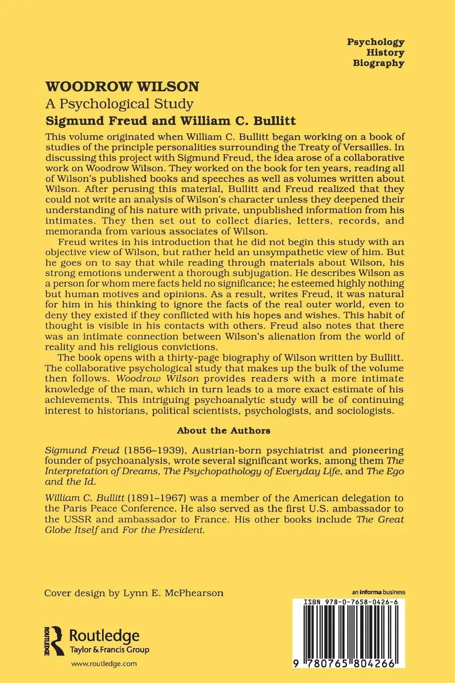 Rückseite: 9780765804266 | Woodrow Wilson | A Psychological Study | William Bullitt | Taschenbuch