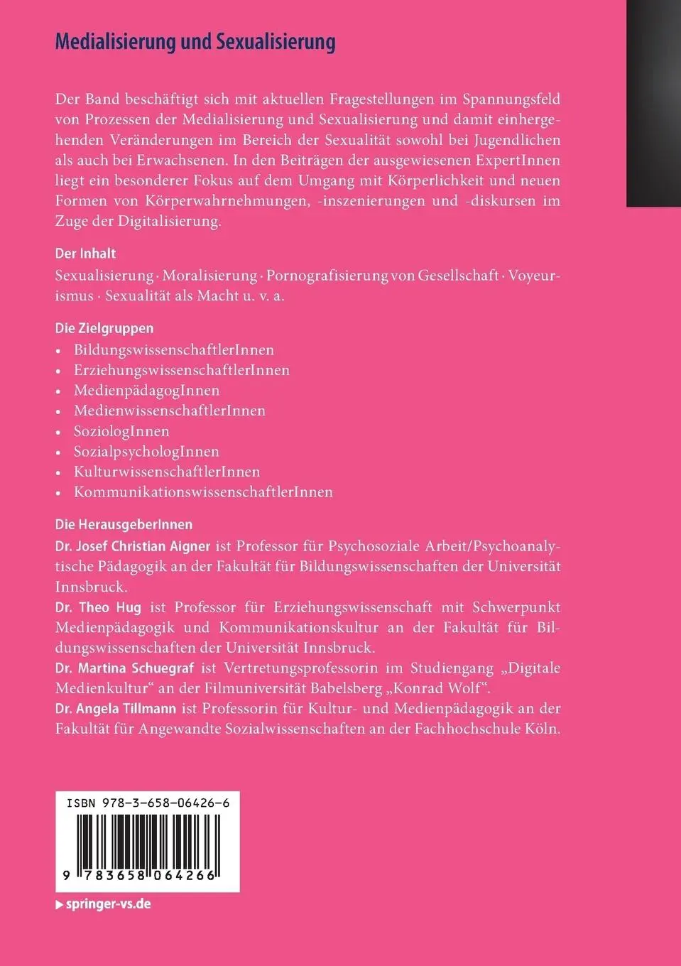 Rückseite: 9783658064266 | Medialisierung und Sexualisierung | Josef Christian Aigner (u. a.)