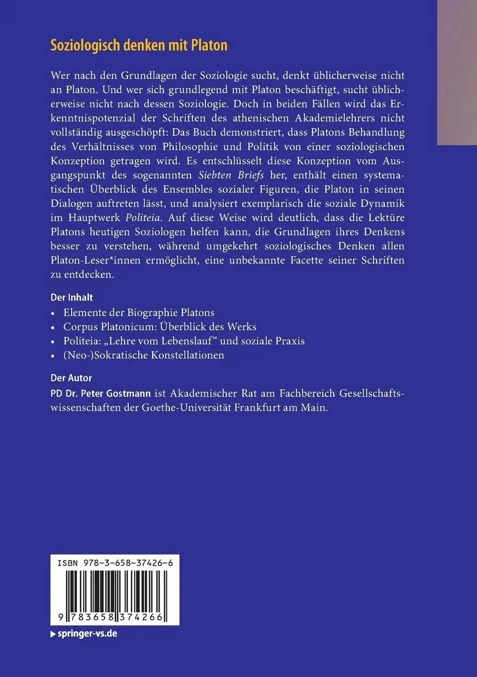 Rückseite: 9783658374266 | Soziologisch denken mit Platon | Zwischen Philosophie und Politik | xi