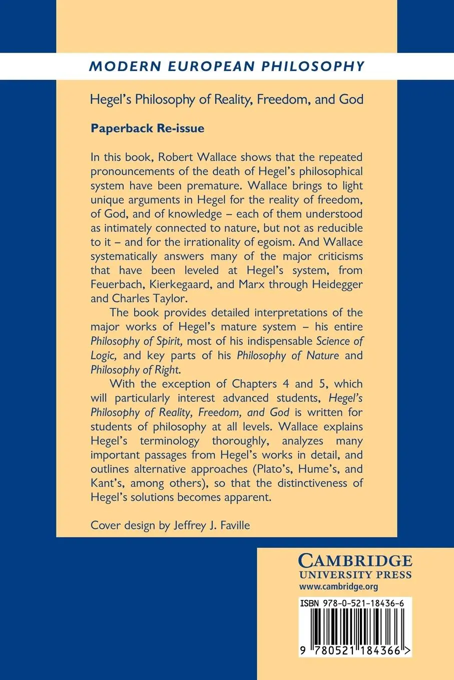 Rückseite: 9780521184366 | Hegel's Philosophy of Reality, Freedom, and God | Robert M. Wallace