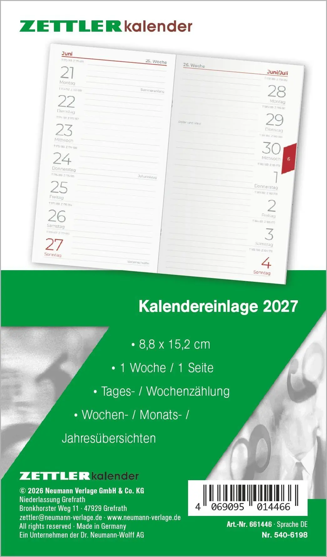 Cover: 4069095014466 | Kalenderersatzeinlage TP 1W/1S 2027 | Neumann Verlage GmbH &amp; Co KG