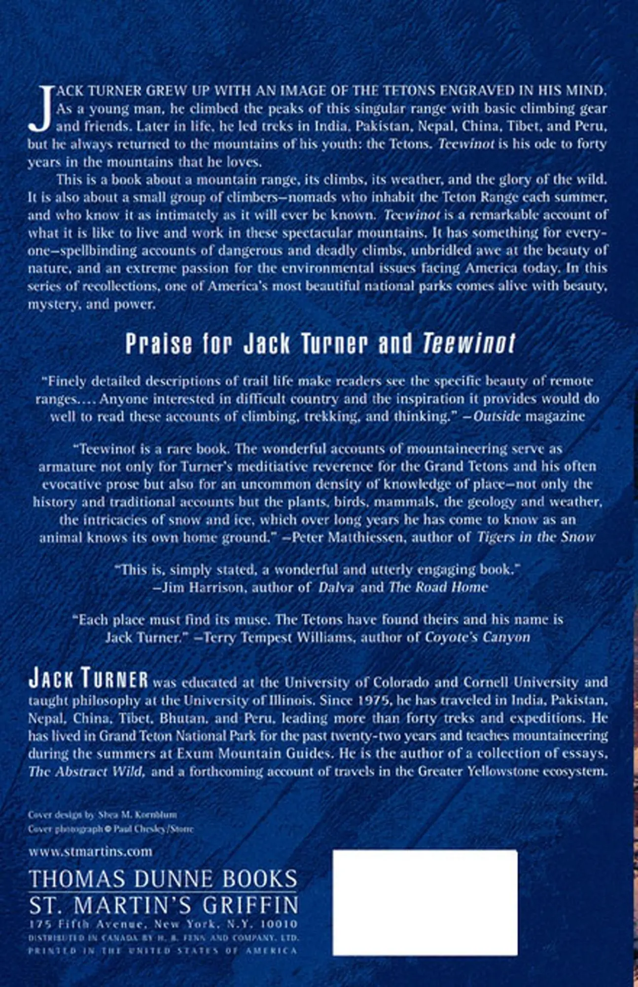 Rückseite: 9780312284466 | Teewinot | Climbing and Contemplating the Teton Range | Jack Turner