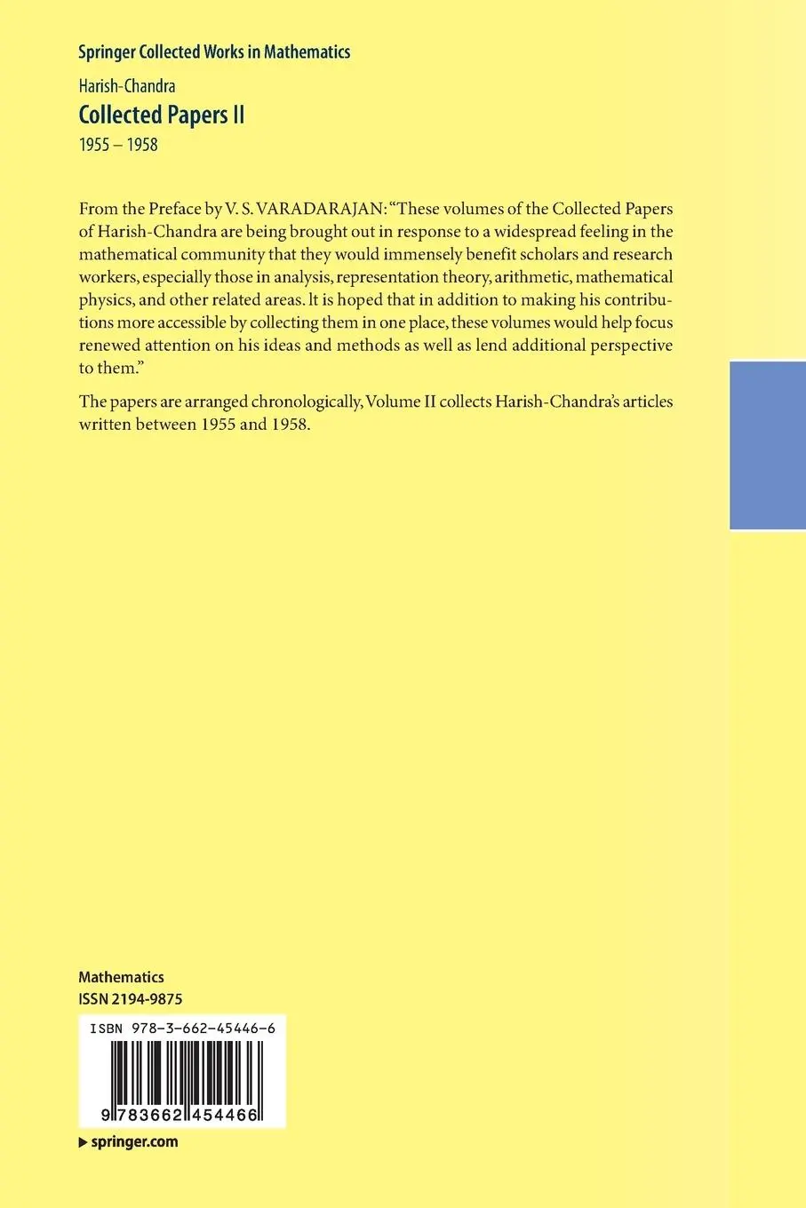 Rückseite: 9783662454466 | Collected Papers II | 1955 - 1958 | Harish-Chandra | Taschenbuch