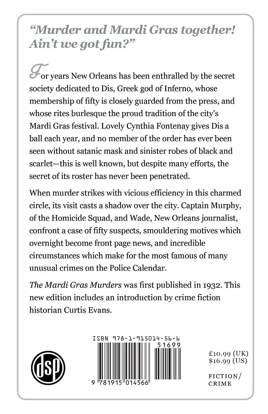 Rückseite: 9781915014566 | The Mardi Gras Murders | A Golden Age Mystery | Gwen Bristow (u. a.)
