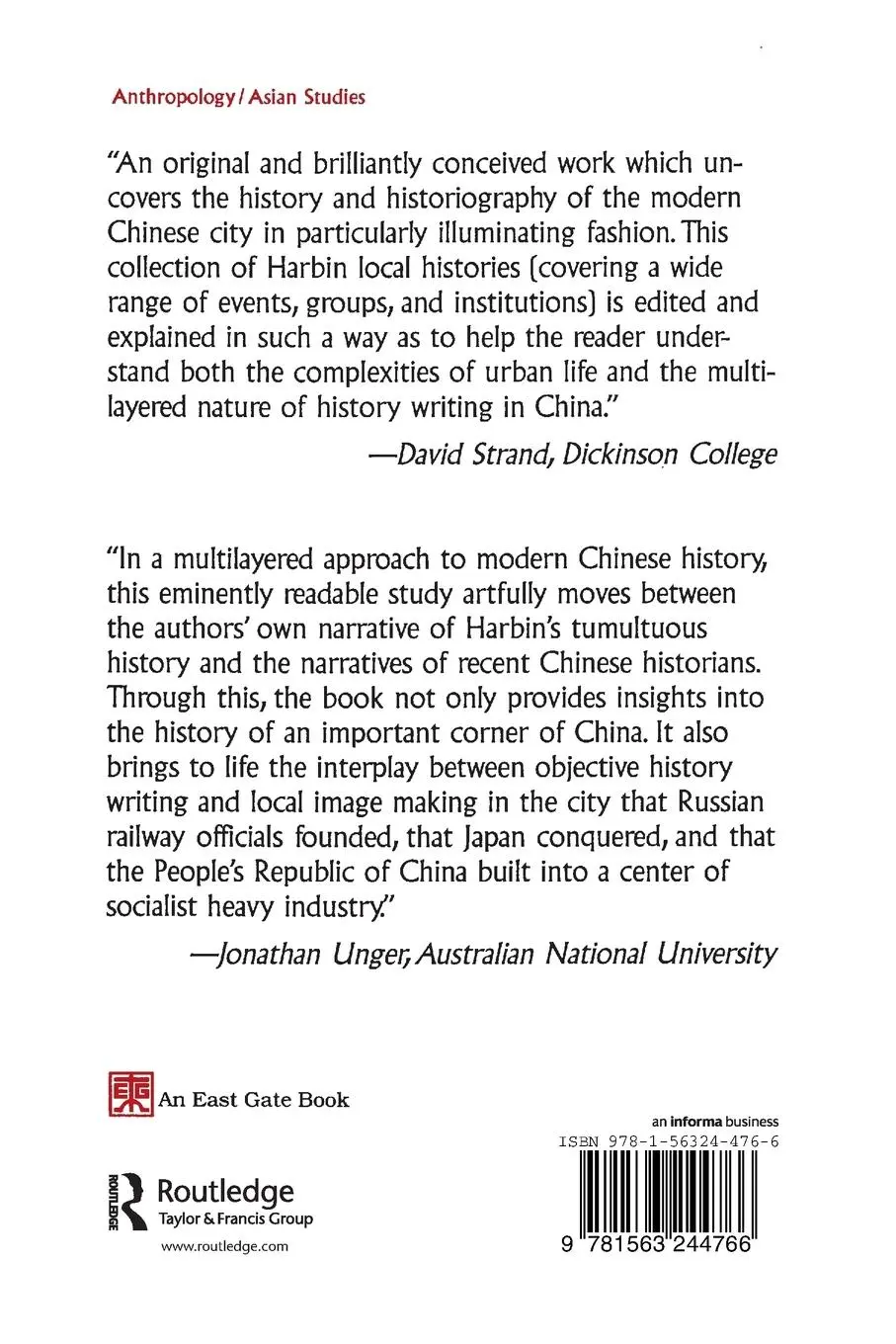 Rückseite: 9781563244766 | The Making of a Chinese City | History and Historiography in Harbin