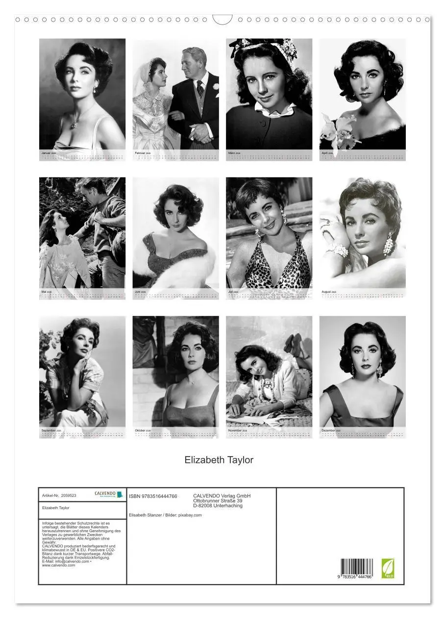 Bild: 9783516444766 | Elizabeth Taylor (Wandkalender 2026 DIN A2 hoch), CALVENDO...