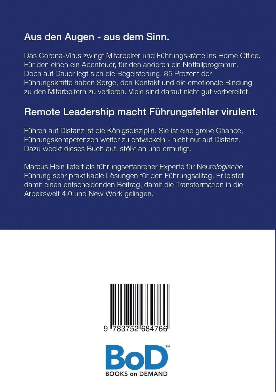 Rückseite: 9783752684766 | Remote Leadership | Emotionale Bindung auf Distanz | Marcus Hein