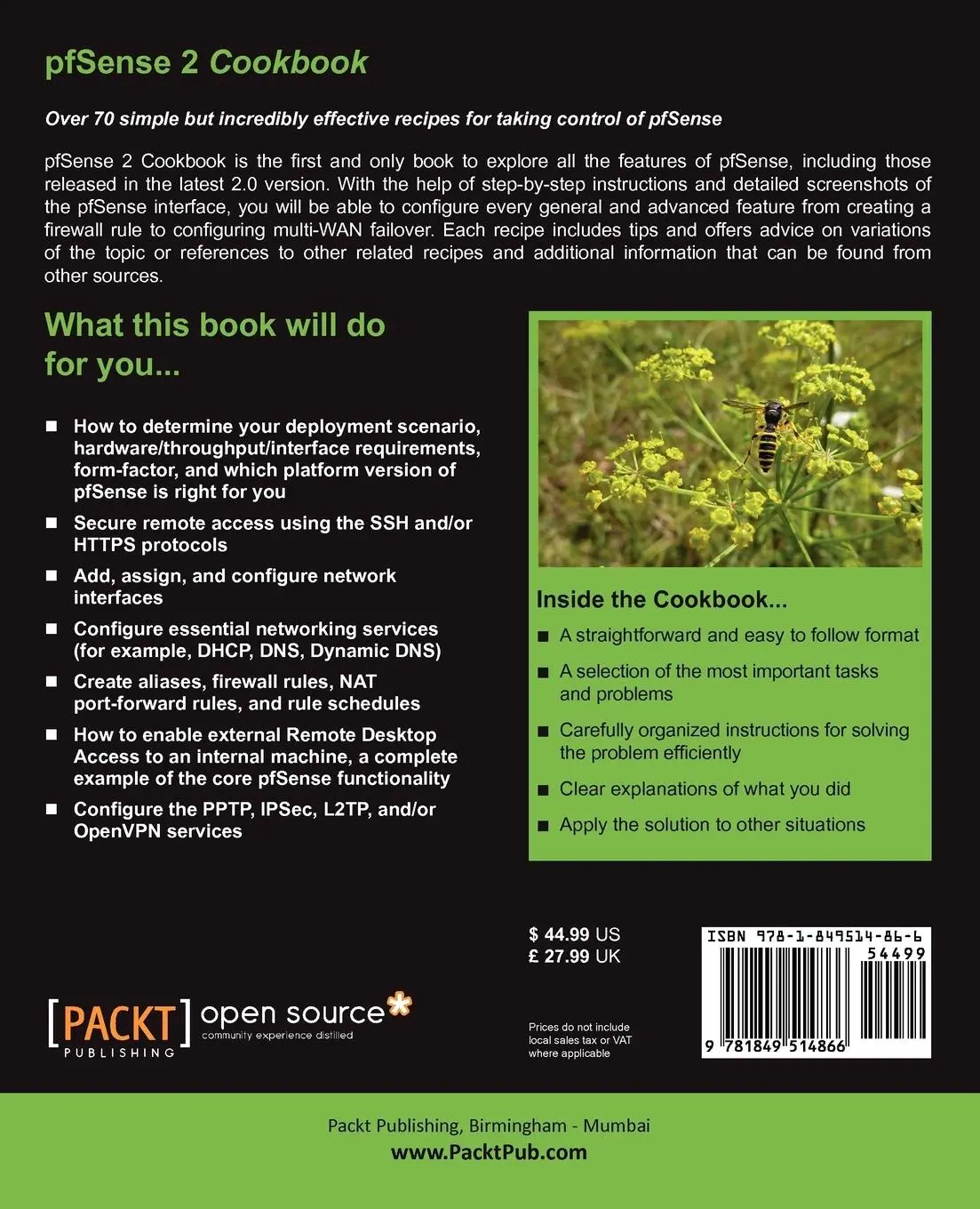 Rückseite: 9781849514866 | Pfsense 2 Cookbook | Matt Williamson | Taschenbuch | Englisch | 2011