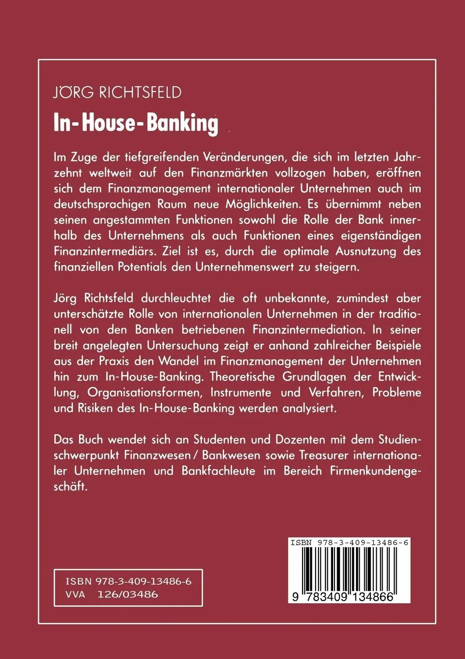 Rückseite: 9783409134866 | In-House-Banking | Jörg Richtsfeld | Taschenbuch | xviii | Deutsch