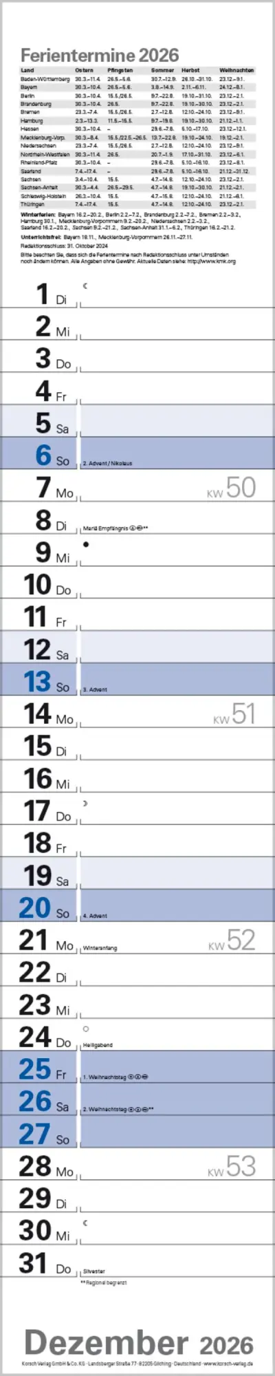 Bild: 9783731884866 | Planer Blau 2026 | Verlag Korsch | Kalender | Spiralbindung | 13 S.