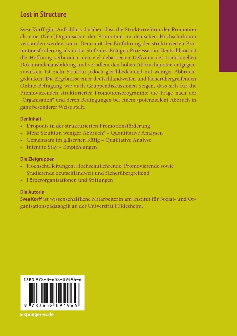 Rückseite: 9783658094966 | Lost in Structure | Svea Korff | Taschenbuch | vi | Deutsch | 2015