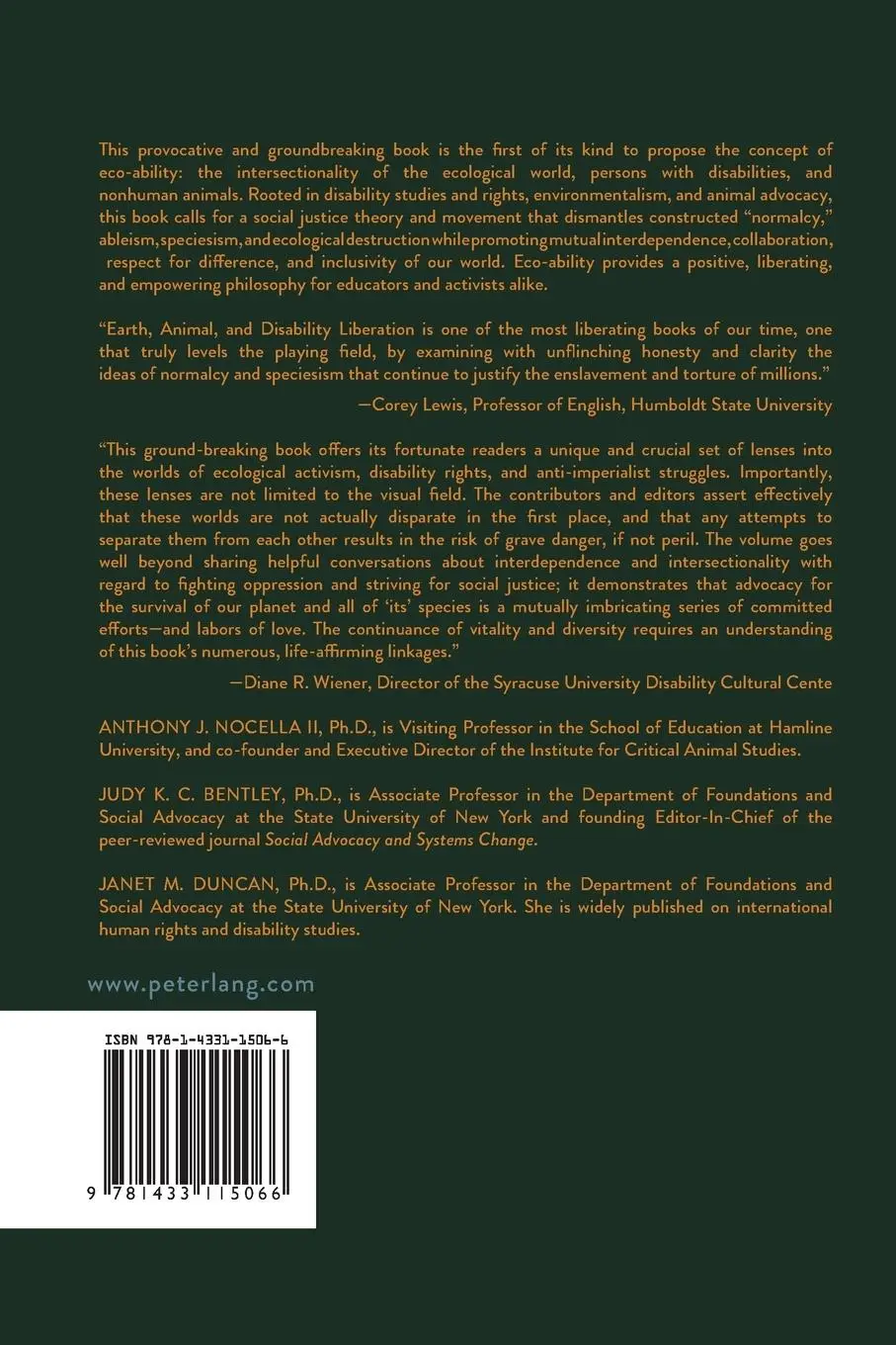 Rückseite: 9781433115066 | Earth, Animal, and Disability Liberation | Ii (u. a.) | Taschenbuch