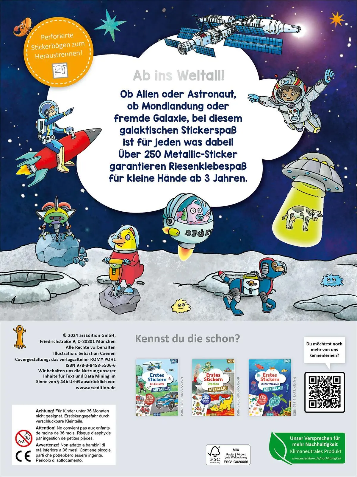 Rückseite: 9783845855066 | Erstes Stickern Metallic - Weltall | Über 250 Metallic-Sticker | 40 S.
