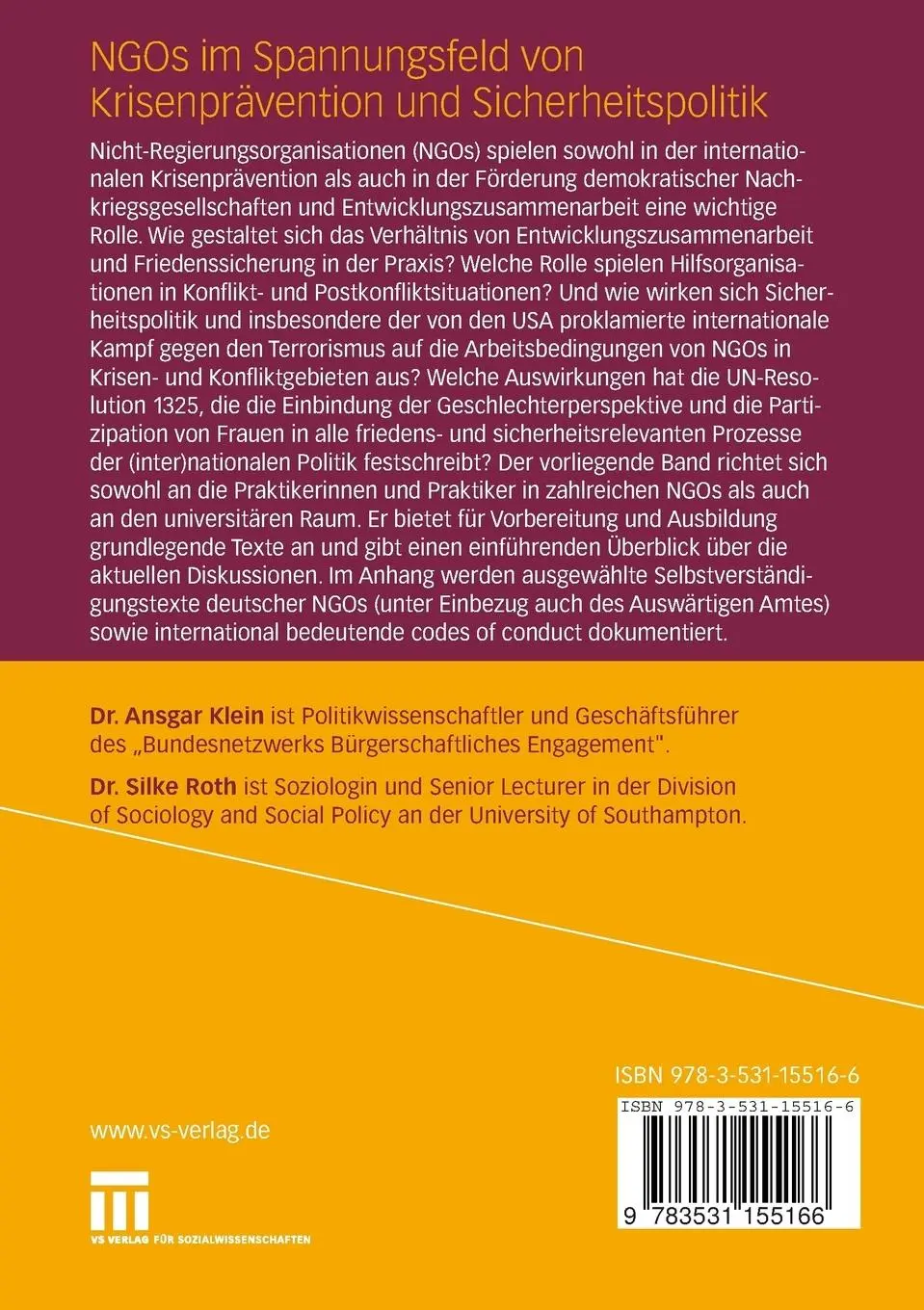 Rückseite: 9783531155166 | NGOs im Spannungsfeld von Krisenprävention und Sicherheitspolitik