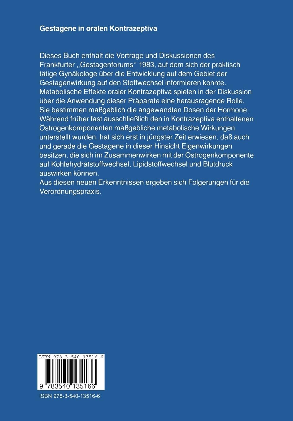 Rückseite: 9783540135166 | Gestagene in oralen Kontrazeptiva | H. M. Bolt | Taschenbuch | x