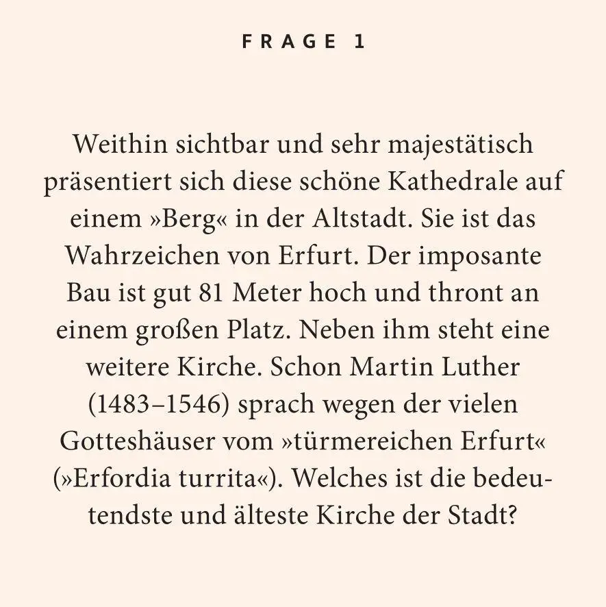 Bild: 9783899785166 | Erfurt-Quiz | 100 Fragen und Antworten | Birgit Poppe (u. a.) | Buch