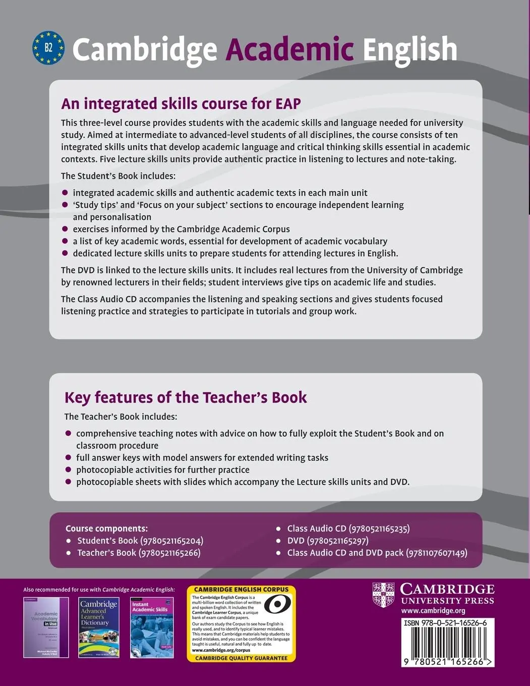 Rückseite: 9780521165266 | Cambridge Academic English B2 Upper Intermediate Teacher's Book | Buch