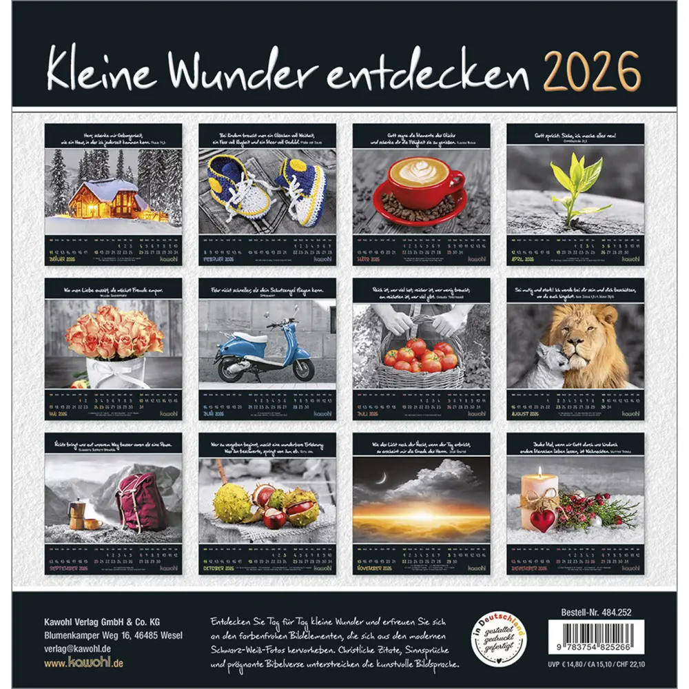 Bild: 9783754825266 | Kleine Wunder entdecken 2026 | Wandkalender mit christlichen Texten