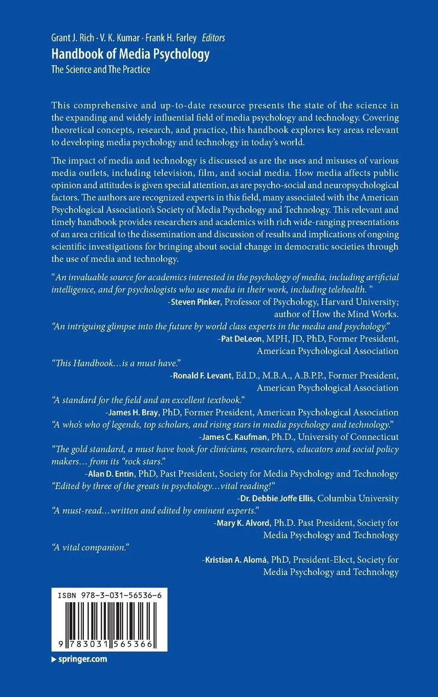 Rückseite: 9783031565366 | Handbook of Media Psychology | The Science and The Practice | Buch