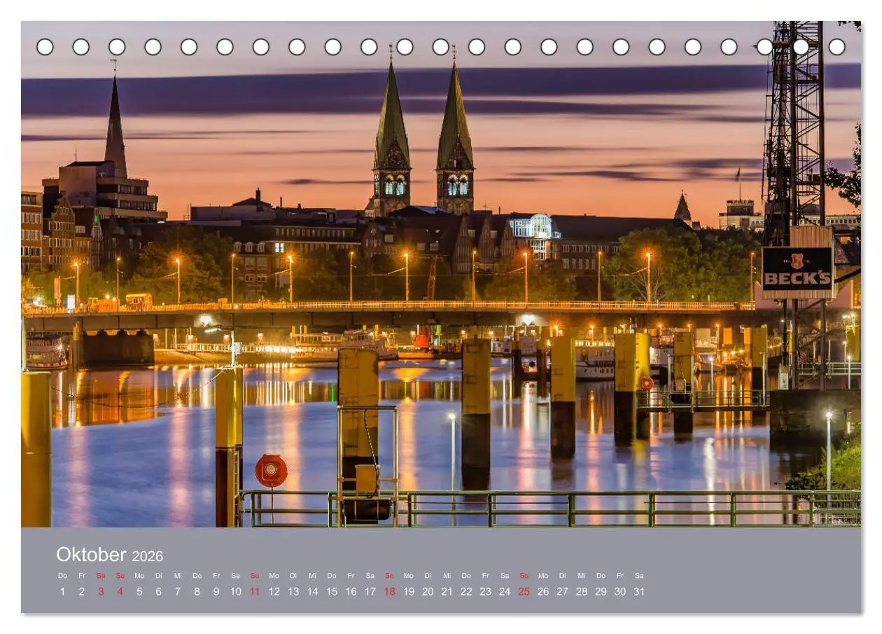 Bild: 9783457745366 | Nachts in Bremen (Tischkalender 2026 DIN A5 quer), CALVENDO...