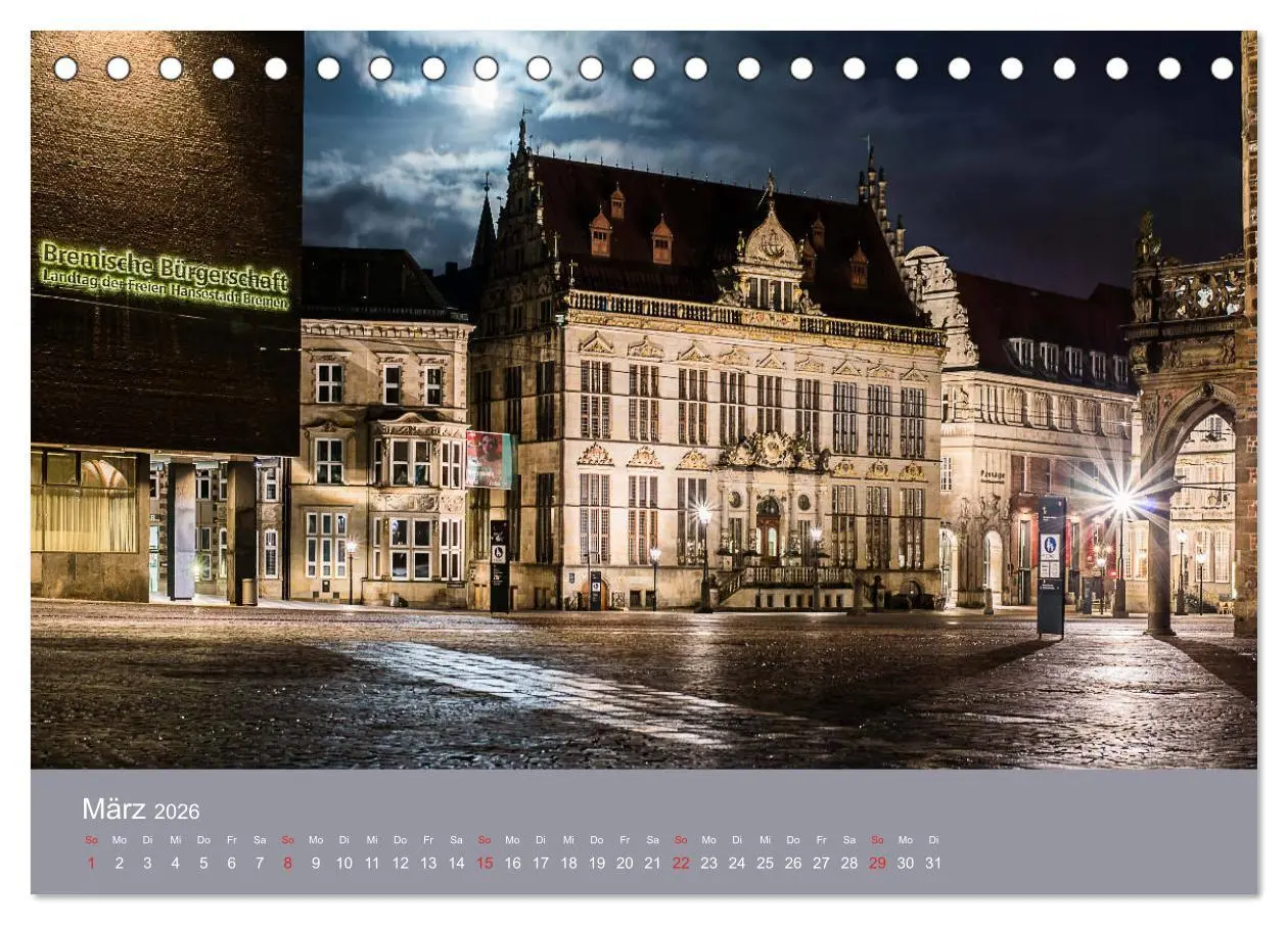 Bild: 9783457745366 | Nachts in Bremen (Tischkalender 2026 DIN A5 quer), CALVENDO...